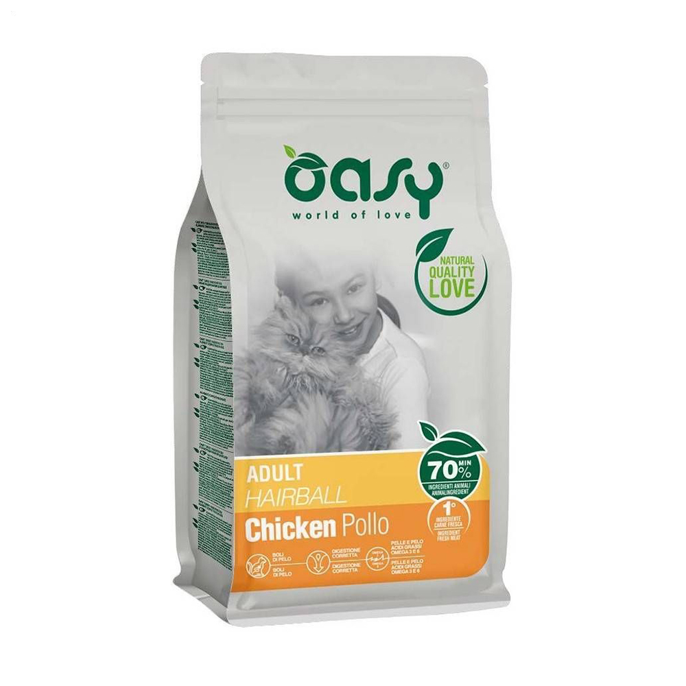 Сухий корм для кішок Oasy Lifestage Adult Hairball з куркою, 1.5 кг